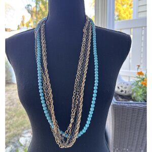 Cara New York Turquoise Blue Bead Gold Chain Statement Necklace 19" Drop NEW